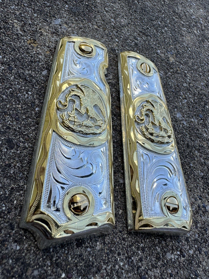 1911 45 38 Super Full Size Aguila Gold Gun Pistol Grip Cachas & 24K Screws