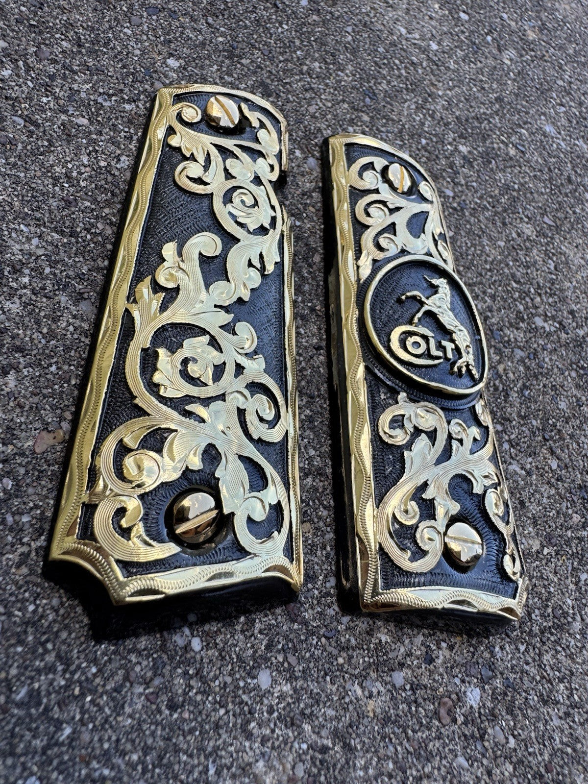 1911 45 38 Super Full Size Colt Horse Gold Gun Pistol Grip Cachas & 24K Screws