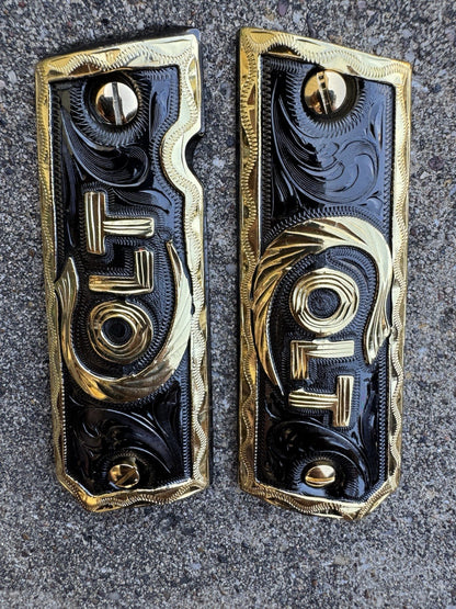 1911 45 38 Super Colt Full Size Gold Gun Pistol Grip Cachas & 24K Screws
