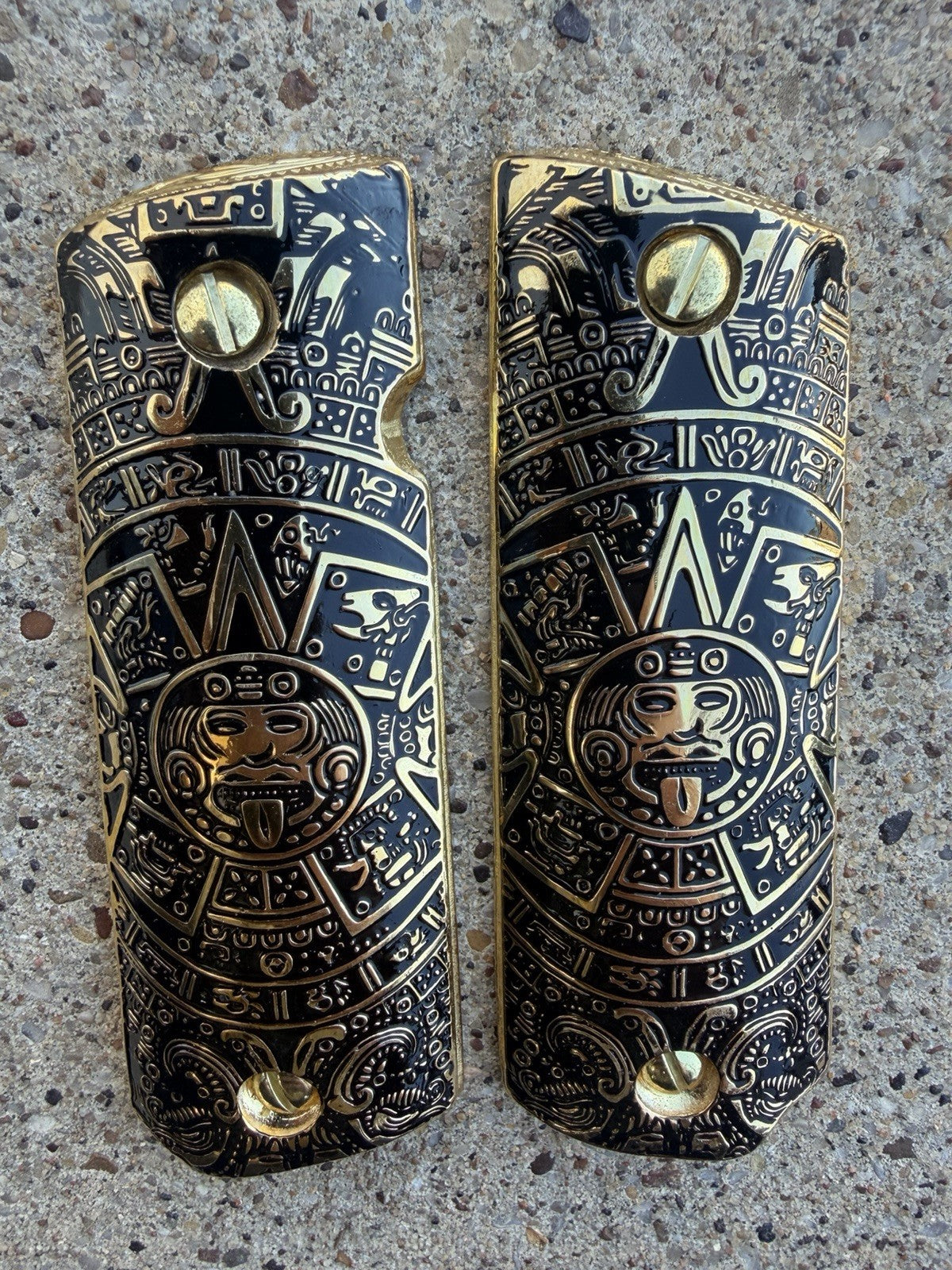 1911 45 38 Super Full Size Aztec Gold Gun Pistol Grip Cachas & 24K Screws