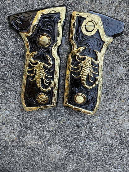 Beretta 92FS Cachas Scorpion Gold Plated Pistol Custom Grips & Gold Screws