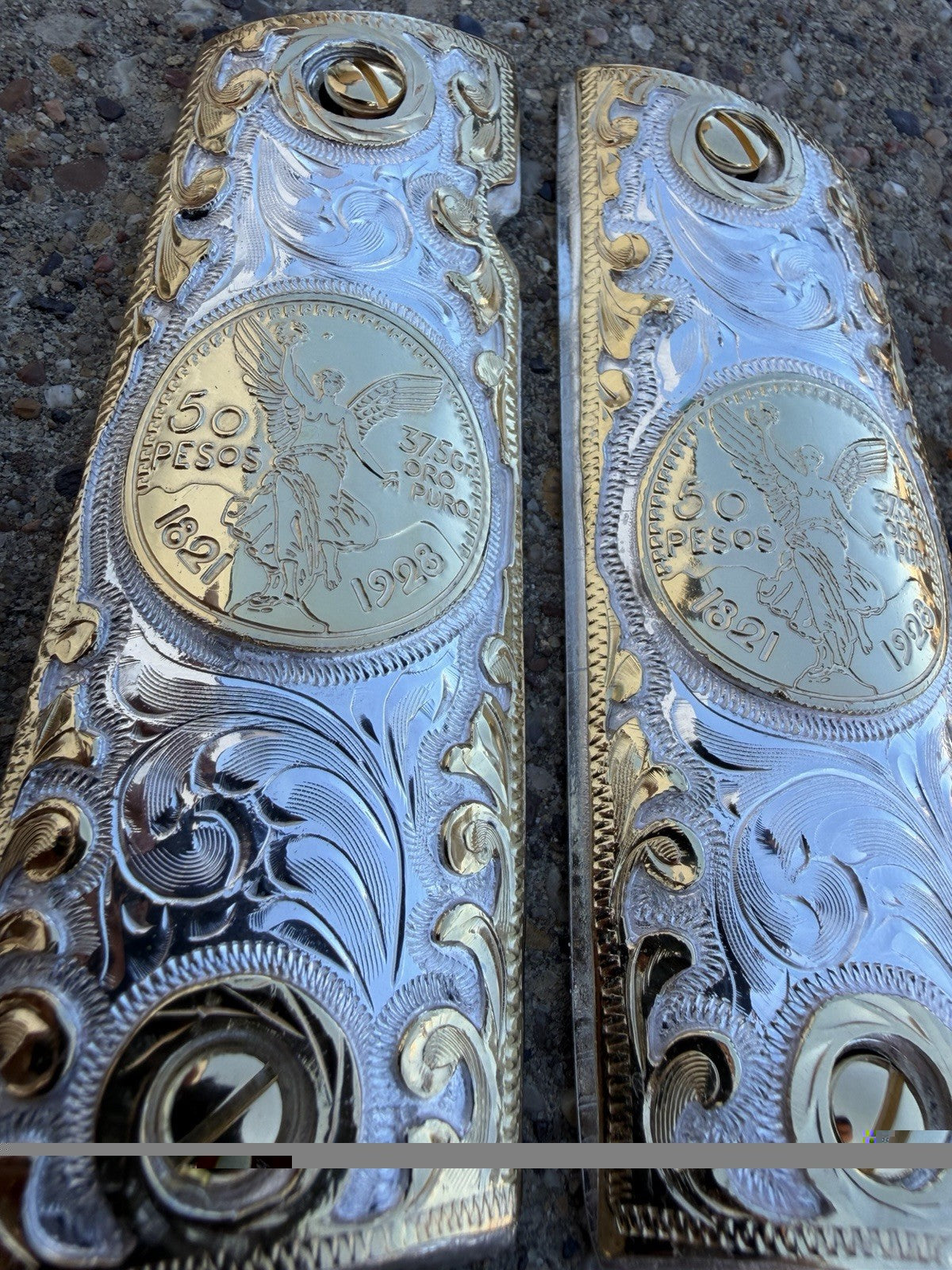 1911 45 38 Super Full Size Centenario Gold Gun Pistol Grip Cachas & 24K Screws