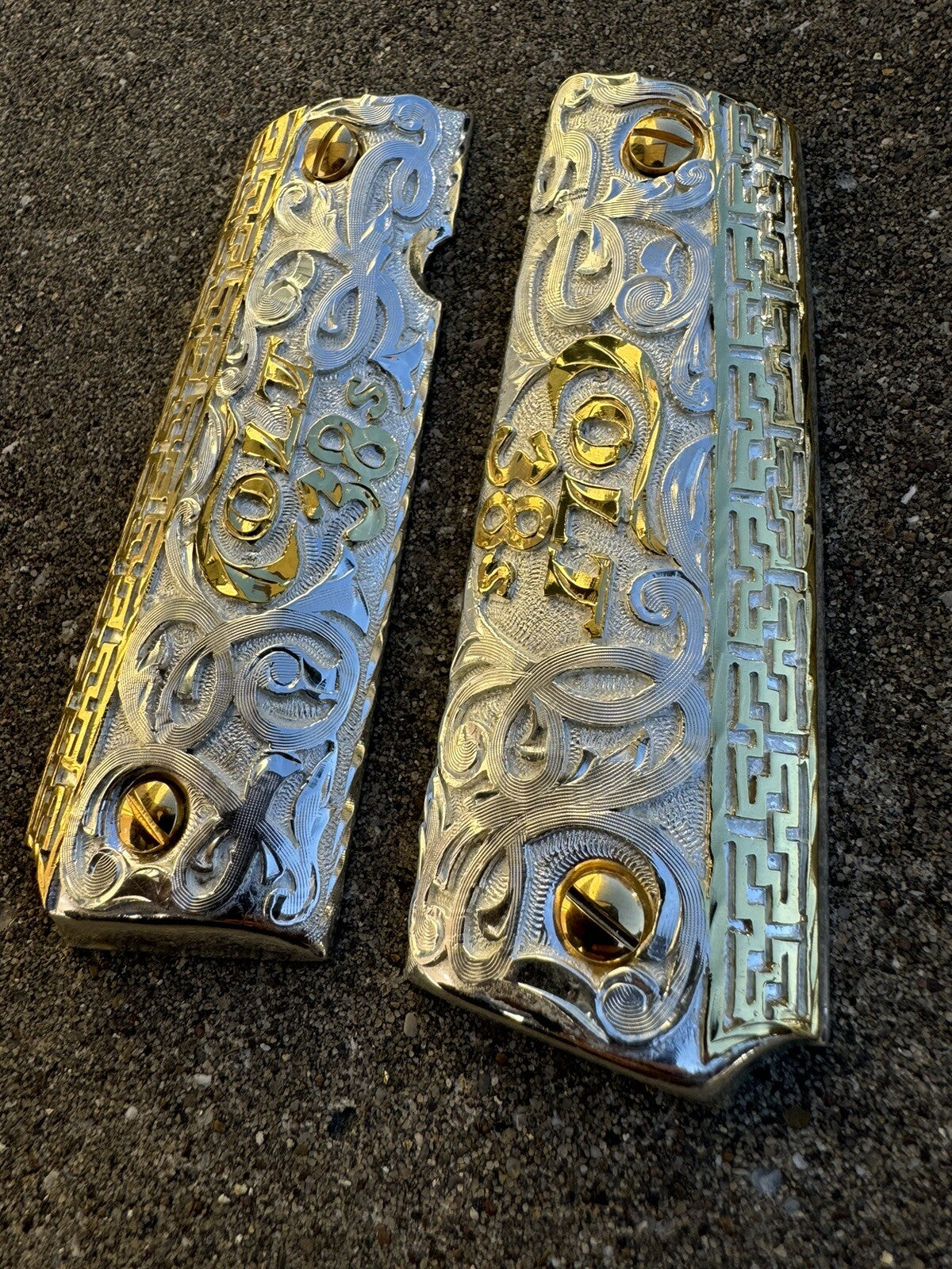 1911 45 38 Super Full Size Gold Gun Pistol Grip Cachas Chapeado & 24K Screws