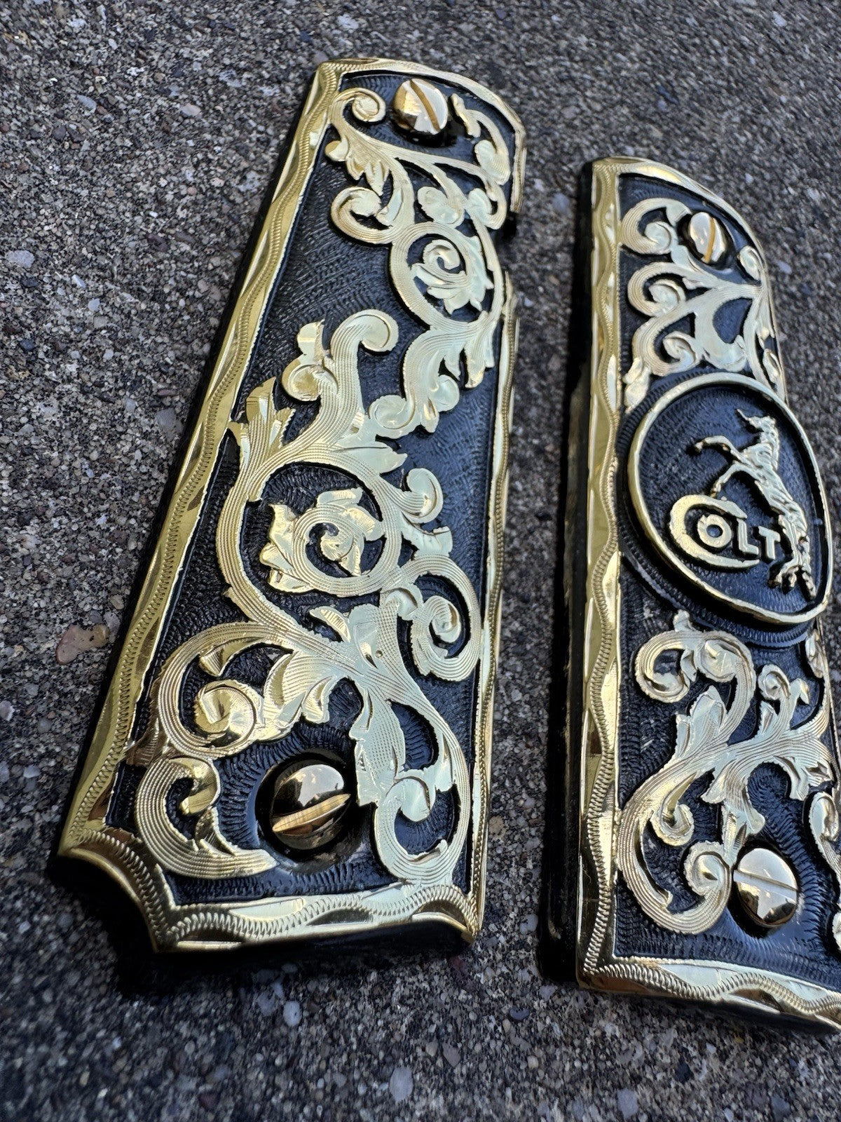 1911 45 38 Super Full Size Colt Horse Gold Gun Pistol Grip Cachas & 24K Screws