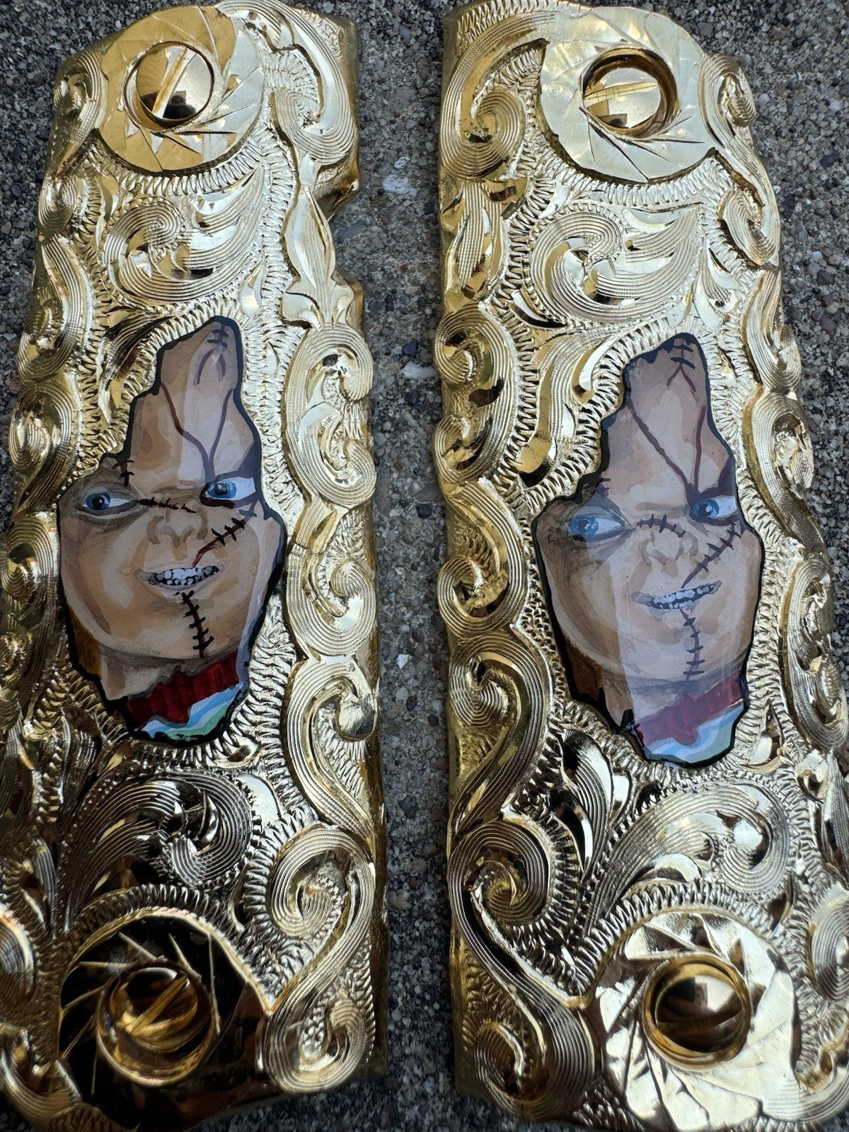 1911 45 38 Super Chucky Full Size Gold Gun Pistol Grip Cachas & 24K Screws