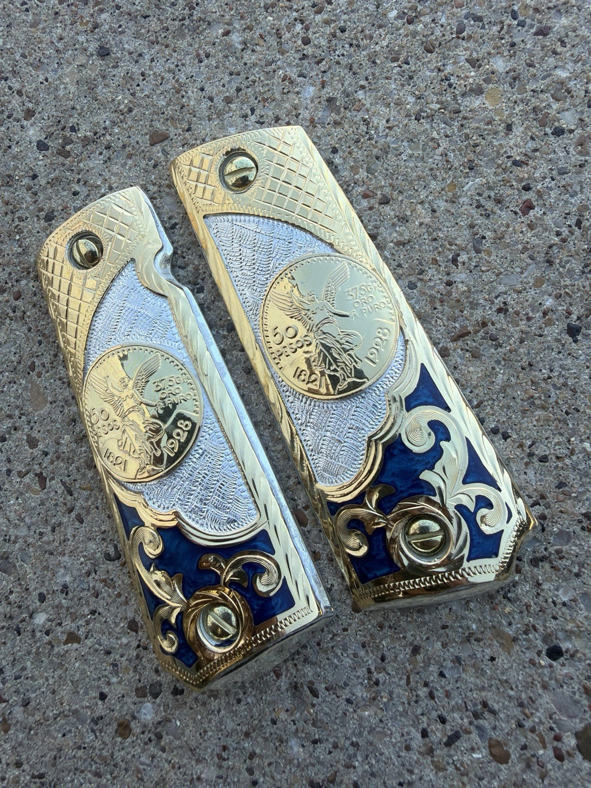 1911 45 38 Super Full Size Centenario Gold Gun Pistol Grip Cachas & 24K Screws