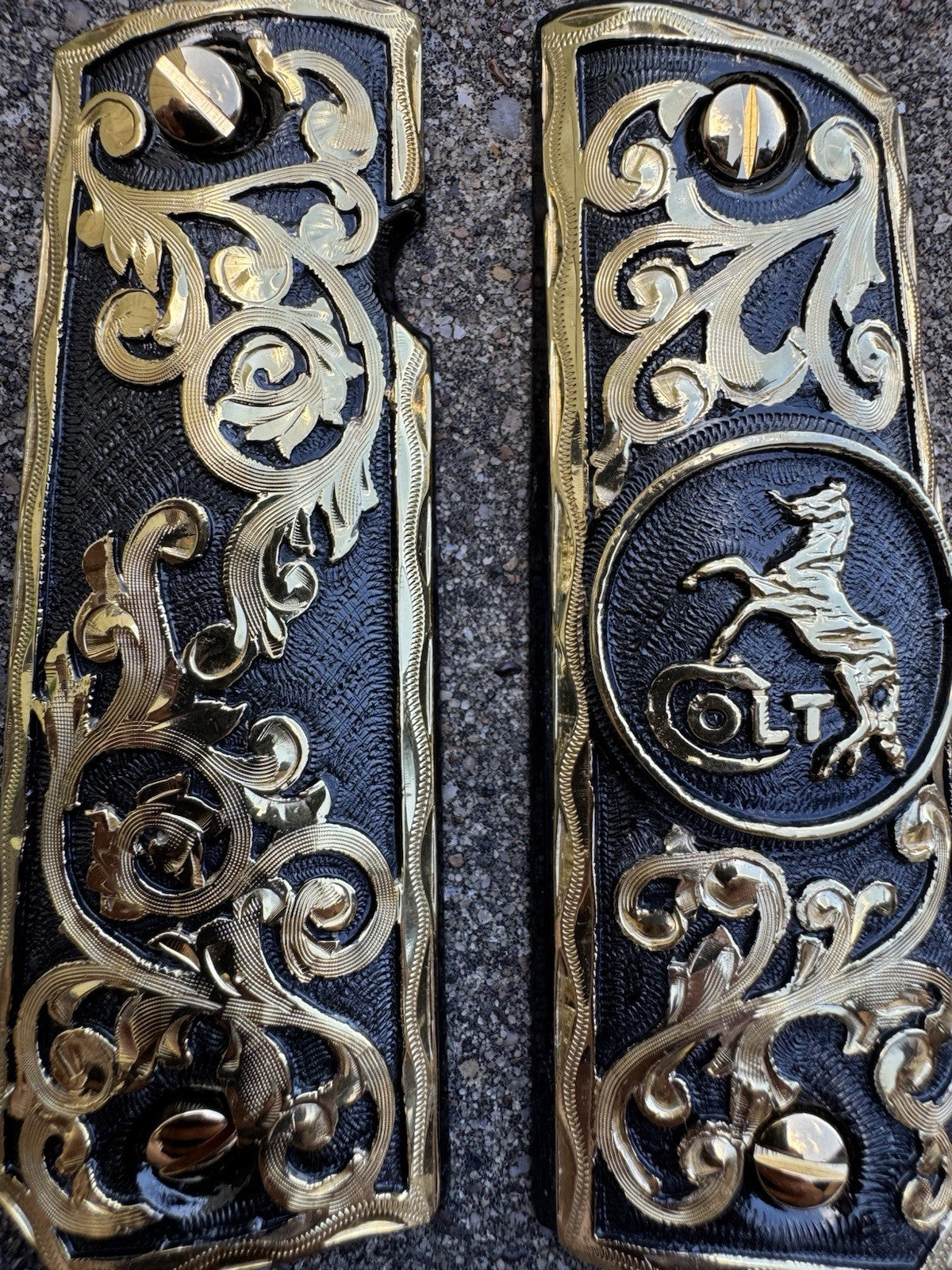 1911 45 38 Super Full Size Colt Horse Gold Gun Pistol Grip Cachas & 24K Screws