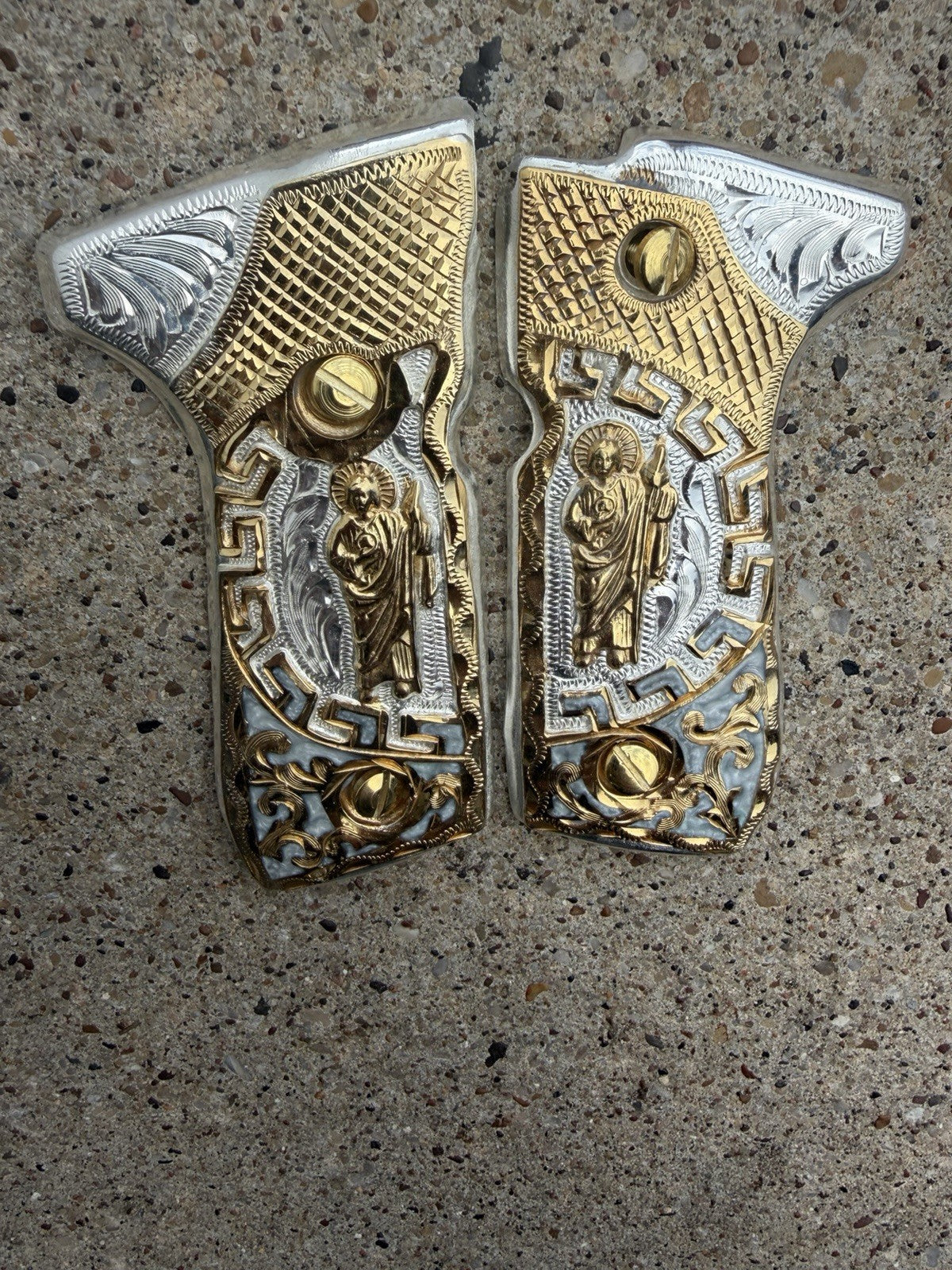 Beretta 92FS Cachas San Judas Gold Plated Pistol Custom Grips & Gold Screws