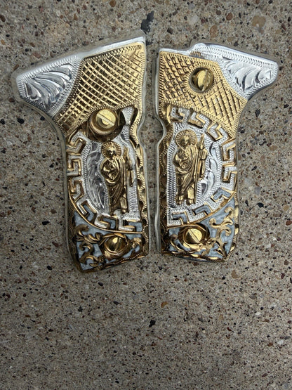 Beretta 92FS Cachas San Judas Gold Plated Pistol Custom Grips & Gold Screws