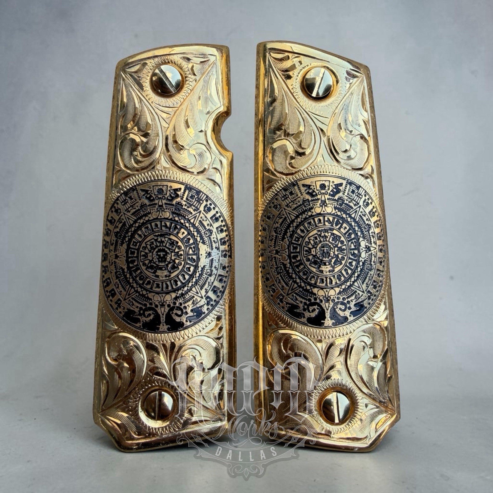 1911 45 38 Super Full Size Aztec Gold Gun Pistol Grip Cachas & 24K Screws