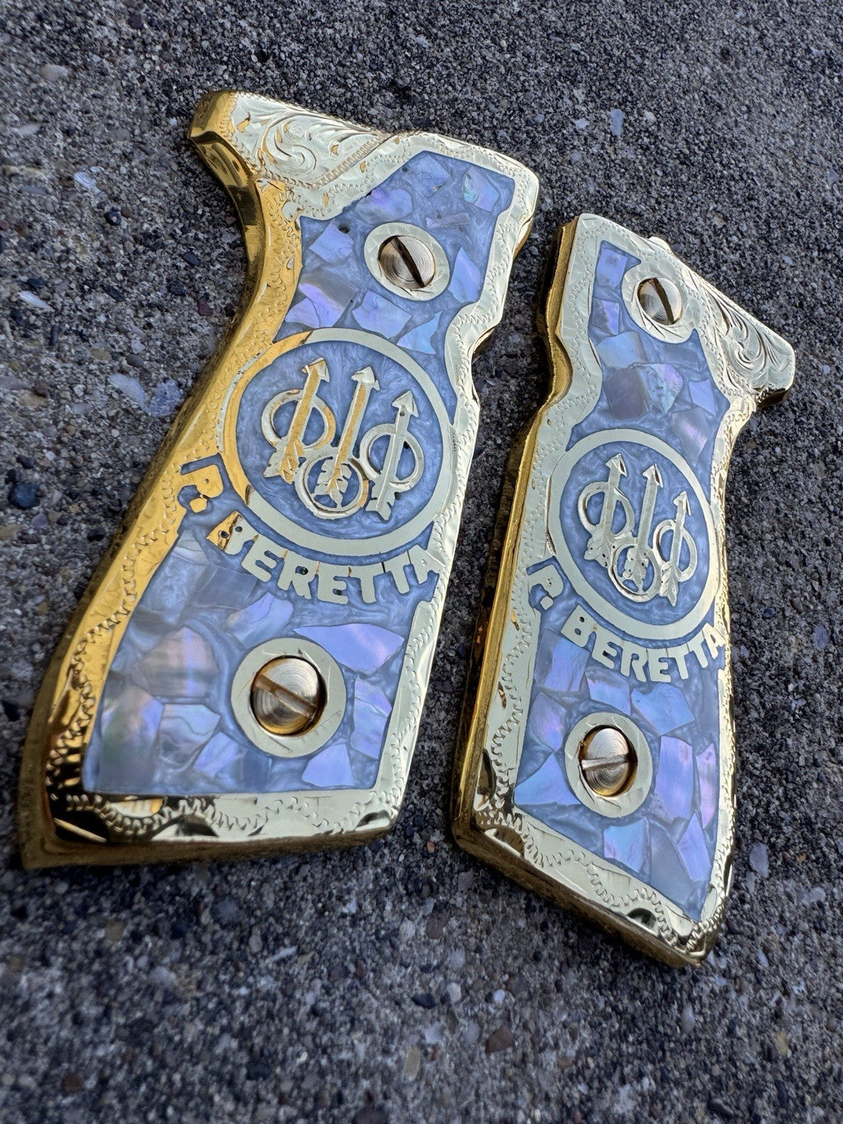 Beretta 92FS Cachas Gold Plated Pistol Custom Grips & Gold Screws