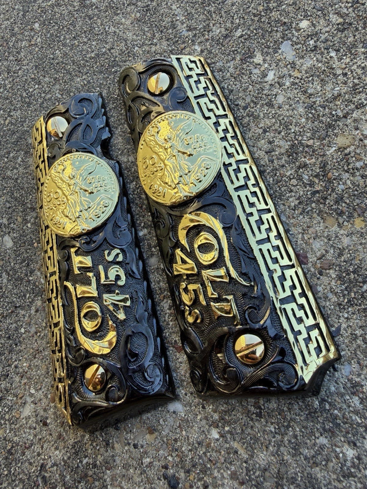 1911 45 38 Super Full Size Centenario Gold Gun Pistol Grip Cachas & 24K Screws