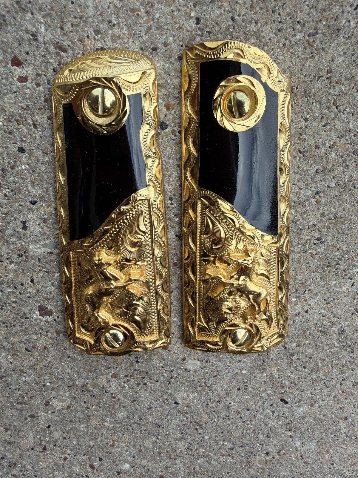 1911 45 38 Super Full Size Horse Gold Gun Pistol Grip Cachas & 24K Screws