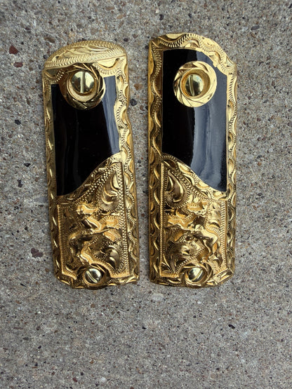 1911 45 38 Super Full Size Horse Gold Gun Pistol Grip Cachas & 24K Screws