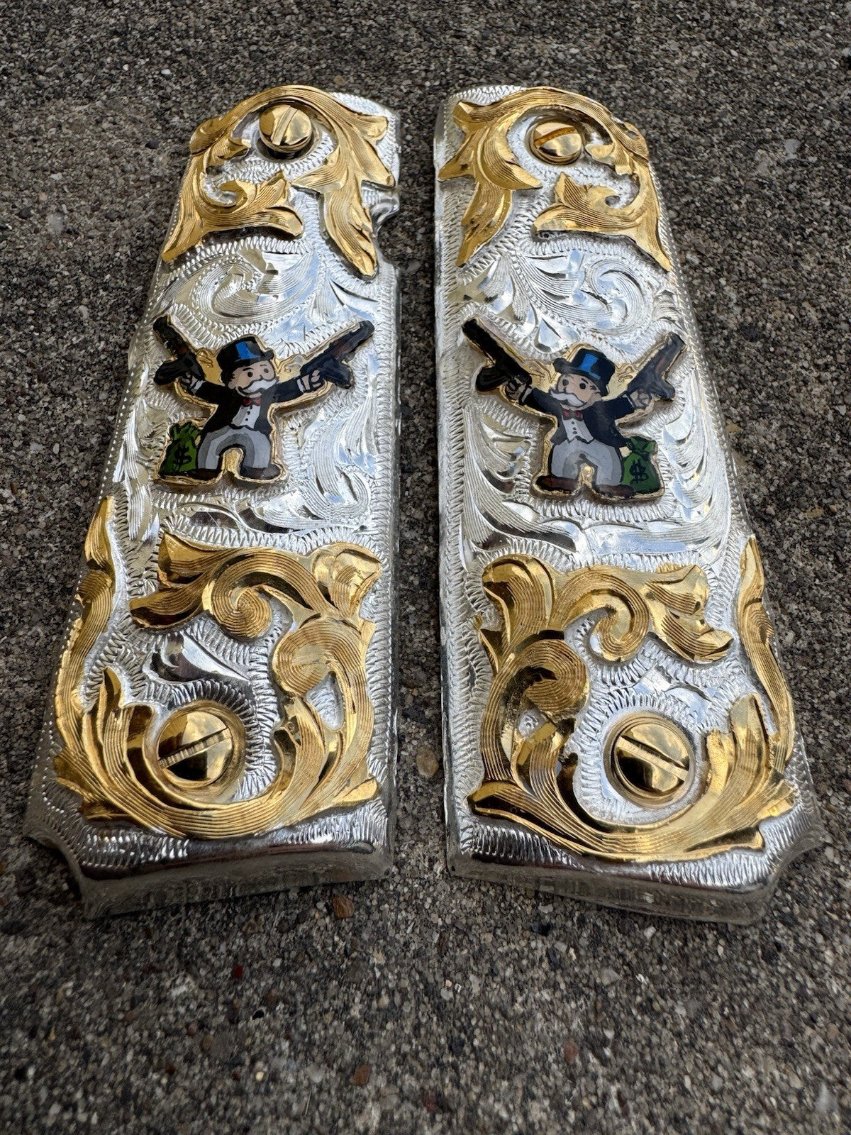 1911 45 38 Super Full Size Monopoly Gold Gun Pistol Grip Cachas & 24K Screws