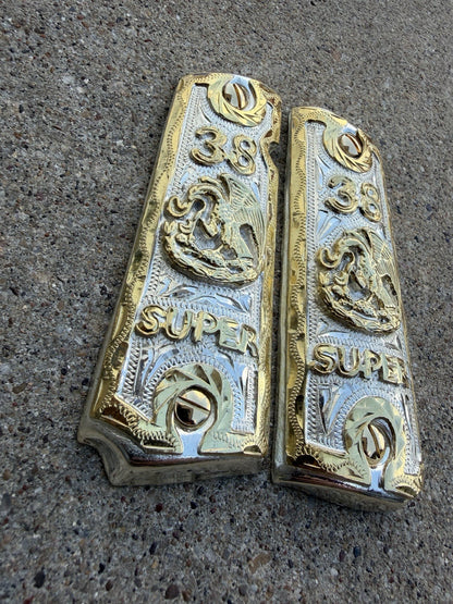 1911 45 38 Super Full Size Mexican Eagle Gold Gun Pistol Grip Cachas & 24K Screw