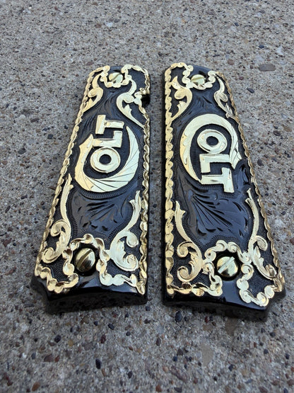 1911 45 38 Super Full Size COLT Gold Gun Pistol Grip Cachas Chapeado & 24K Screw