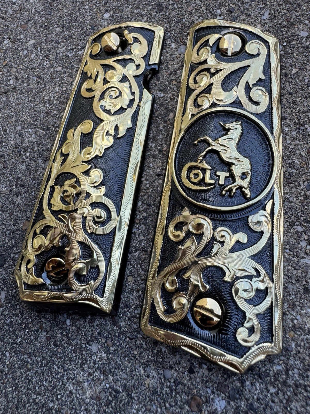 1911 45 38 Super Full Size Colt Horse Gold Gun Pistol Grip Cachas & 24K Screws