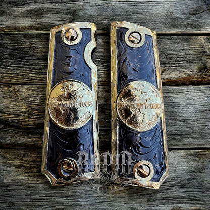 1911 45 38 Super Full Size Gold Gun Pistol Grip Cachas Chapeado & 24K Screws
