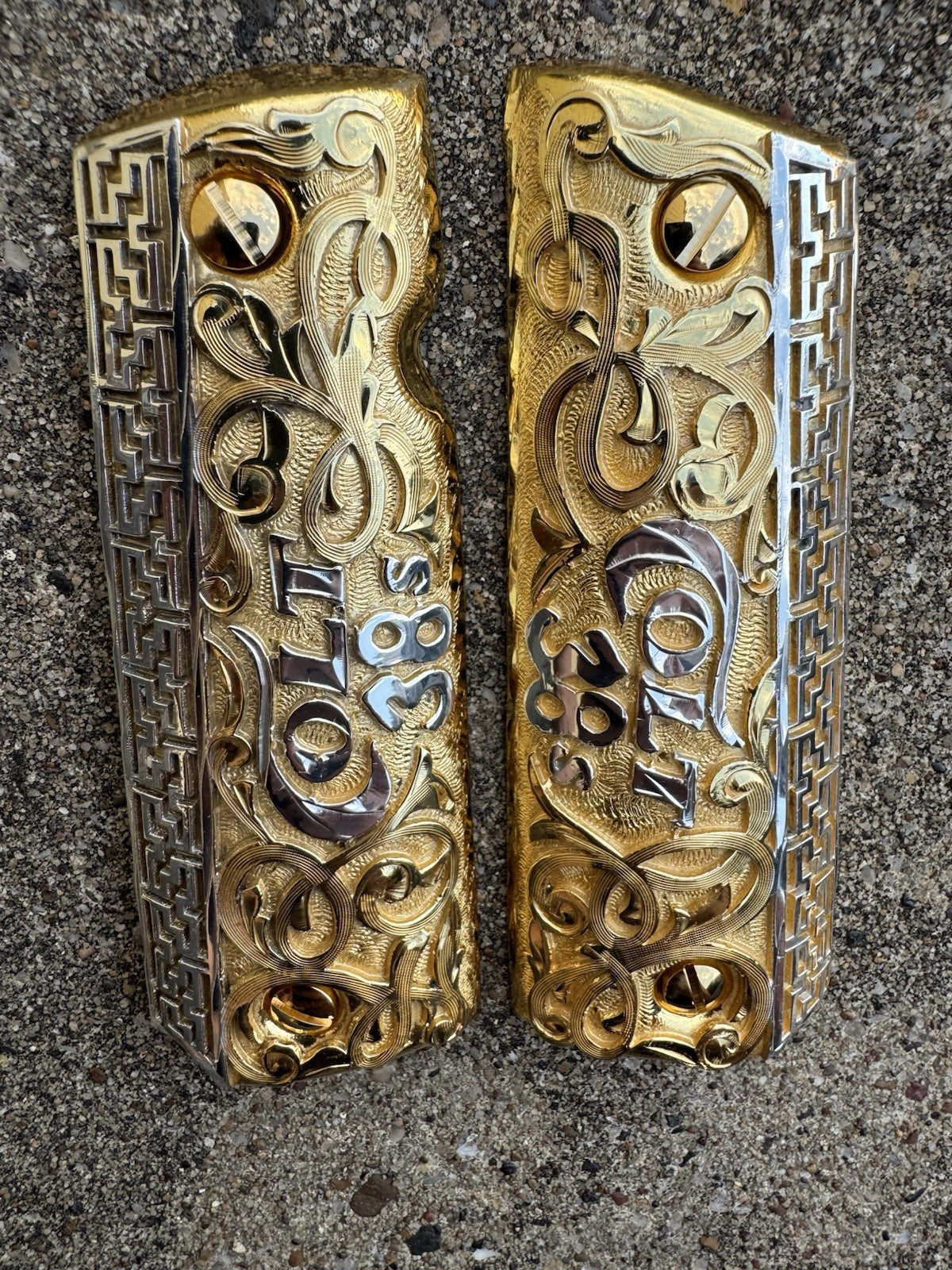 1911 45 38 Super Full Size Colt Gold Gun Pistol Grip Cachas & 24K Screws