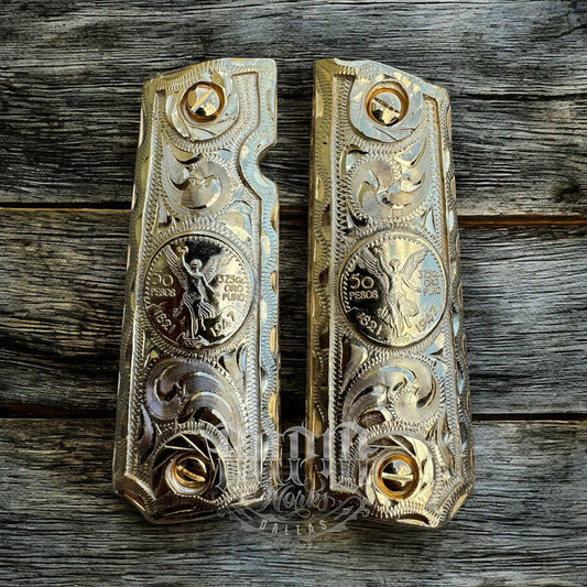 1911 45 38 Super Full Size Centenario Gold Gun Pistol Grip Cachas & 24K Screws