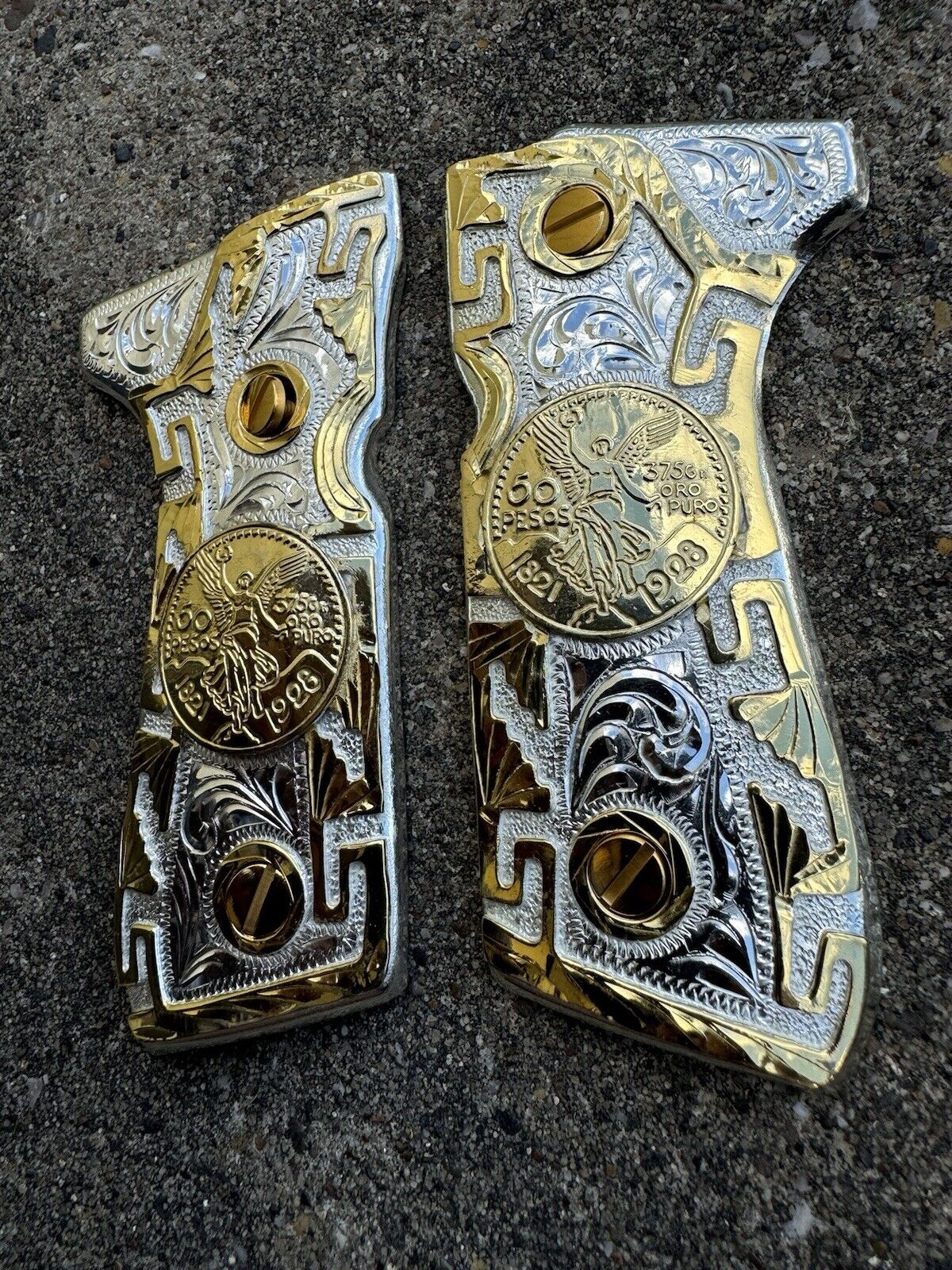 Beretta 92FS Cachas Centenario Gold Plated Pistol Custom Grips & Gold Screws