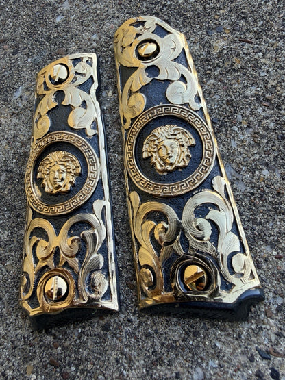 1911 45 38 Super Full Size Versace Gold Gun Pistol Grip Cachas & 24K Screws
