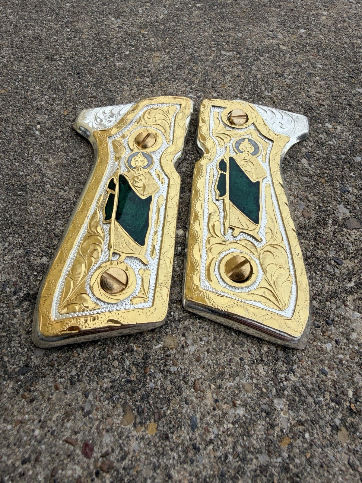 Beretta 92FS Cachas San Judas Gold Plated Pistol Custom Grips & Gold Screws