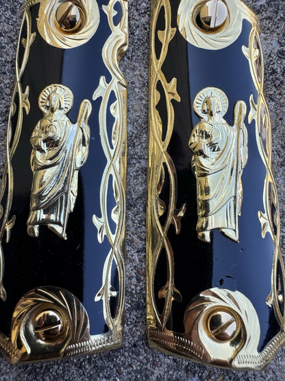 1911 45 38 Super San Judas Full Size Gold Gun Pistol Grip Cachas & 24K Screws