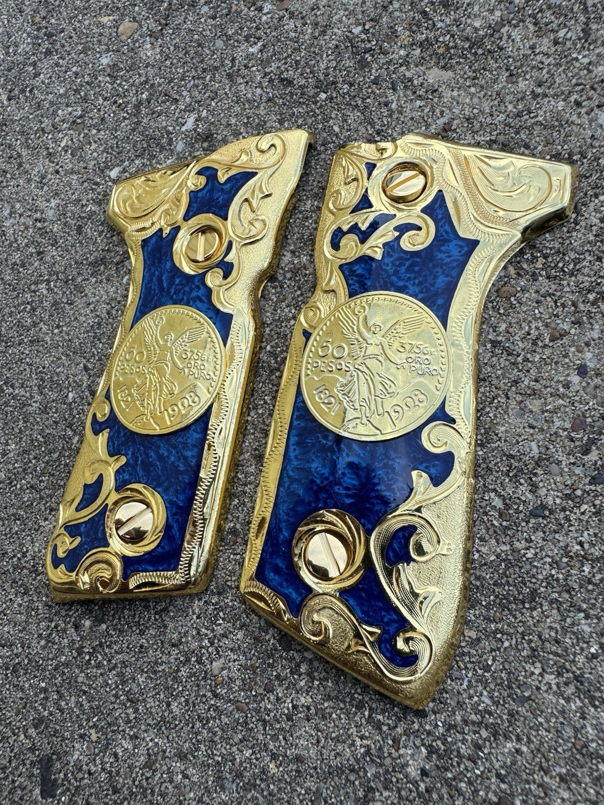 Beretta 92FS Cachas Centenario Gold Plated Pistol Custom Grips & 24k Gold Screws
