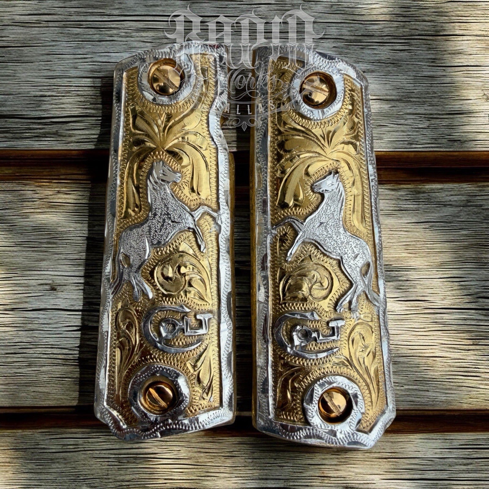 1911 45 38 Super Full Size Horse Gold Gun Pistol Grip Cachas & 24K Screws