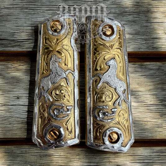 1911 45 38 Super Full Size Horse Gold Gun Pistol Grip Cachas & 24K Screws