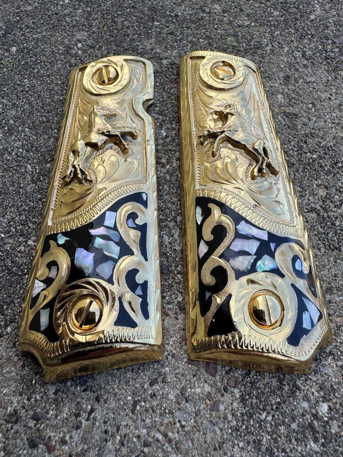 1911 45 38 Super Full Size Colt Horse Gold Gun Pistol Grip Cachas & 24K Screws