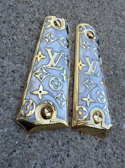 1911 45 38 Super Full Size Gold Gun Pistol Grip Cachas Chapeado & 24K Screws