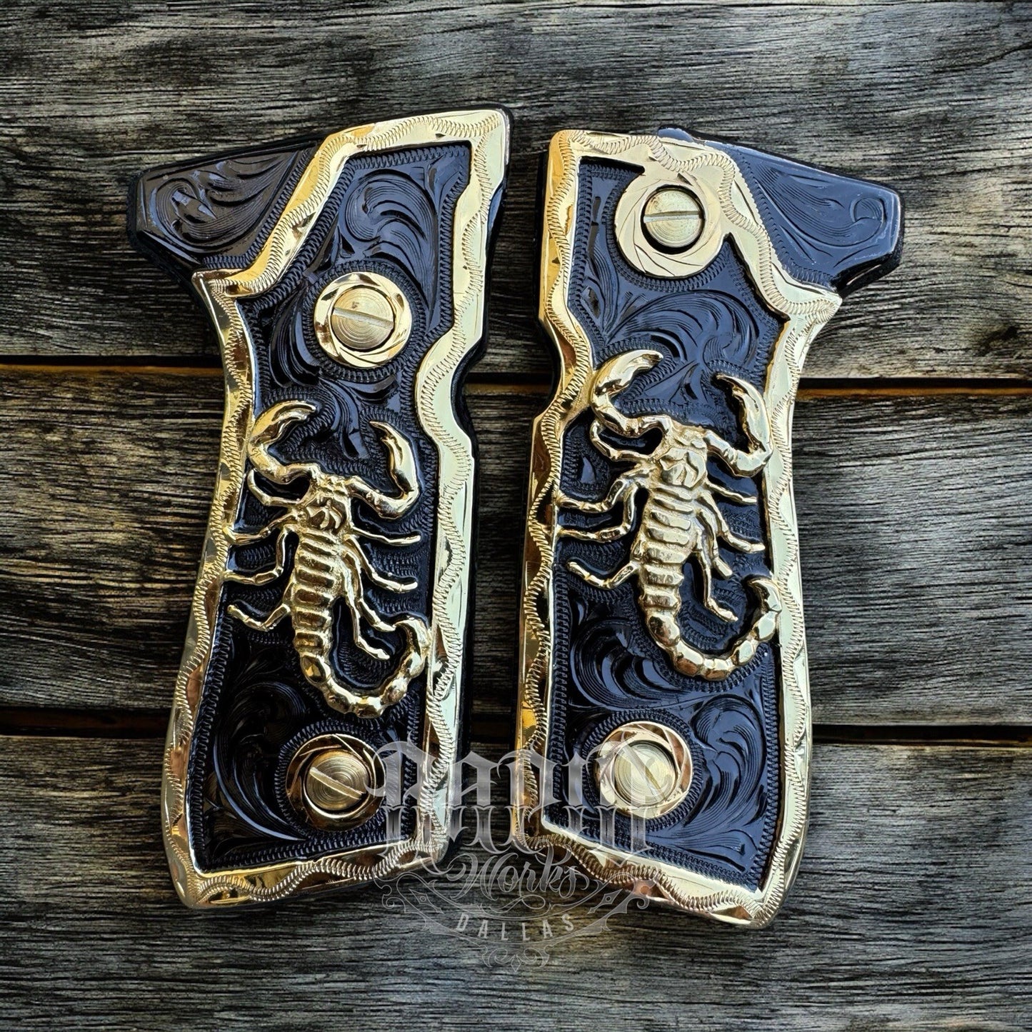 Beretta 92FS Cachas Scorpion Gold Plated Pistol Custom Grips & Gold Screws