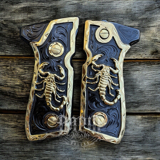 Beretta 92FS Cachas Scorpion Gold Plated Pistol Custom Grips & Gold Screws