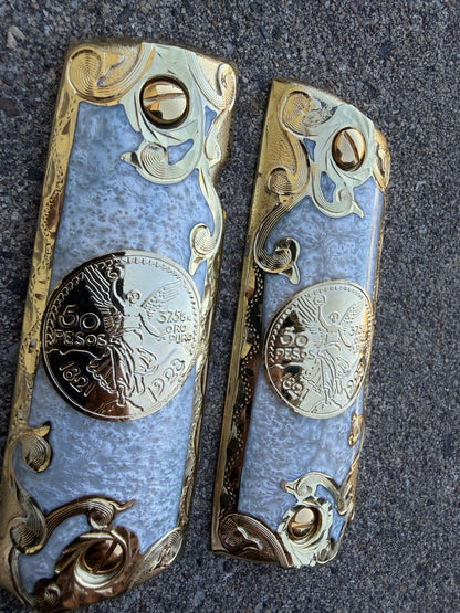 1911 45 38 Super Full Size Centenario Gold Gun Pistol Grip Cachas & 24K Screws