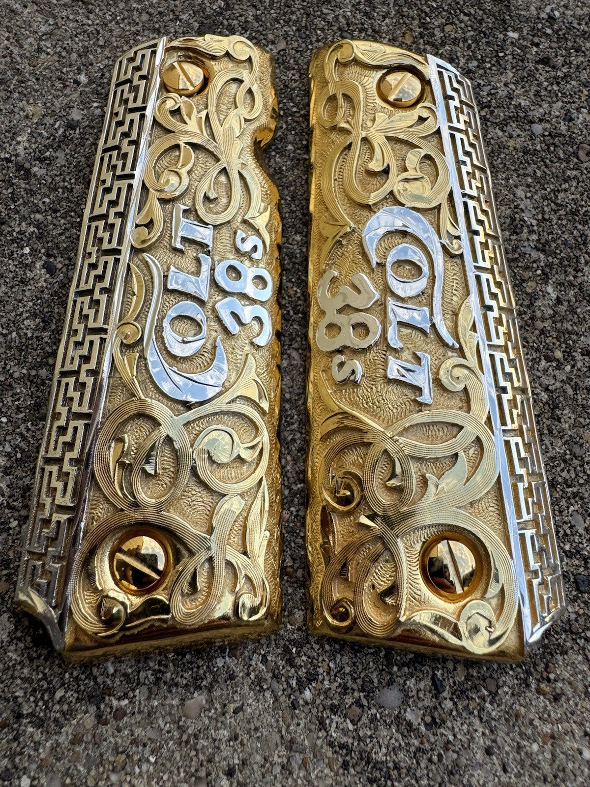 1911 45 38 Super Full Size Colt Gold Gun Pistol Grip Cachas & 24K Screws