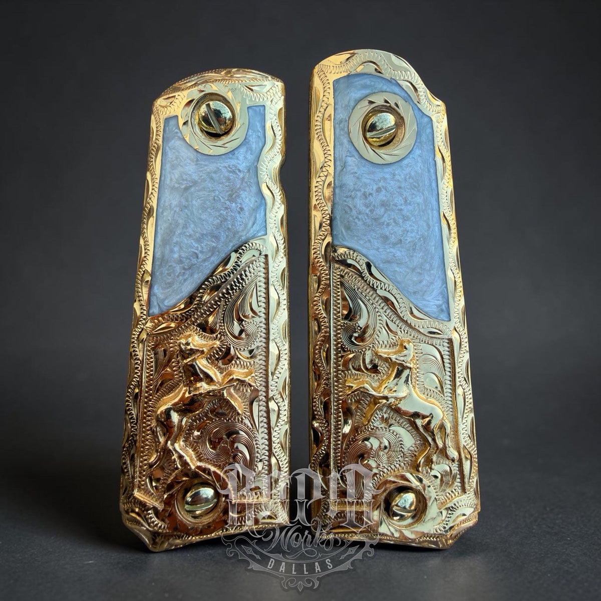 1911 45 38 Super Full Size Horse Gold Gun Pistol Grip Cachas  & 24K Screws