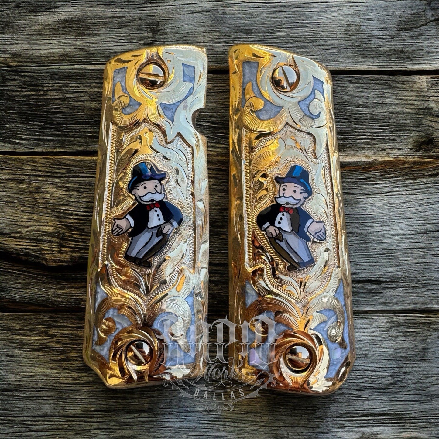 1911 45 38 Super Full Size Monopoly Gold Gun Pistol Grip Cachas & 24K Screws