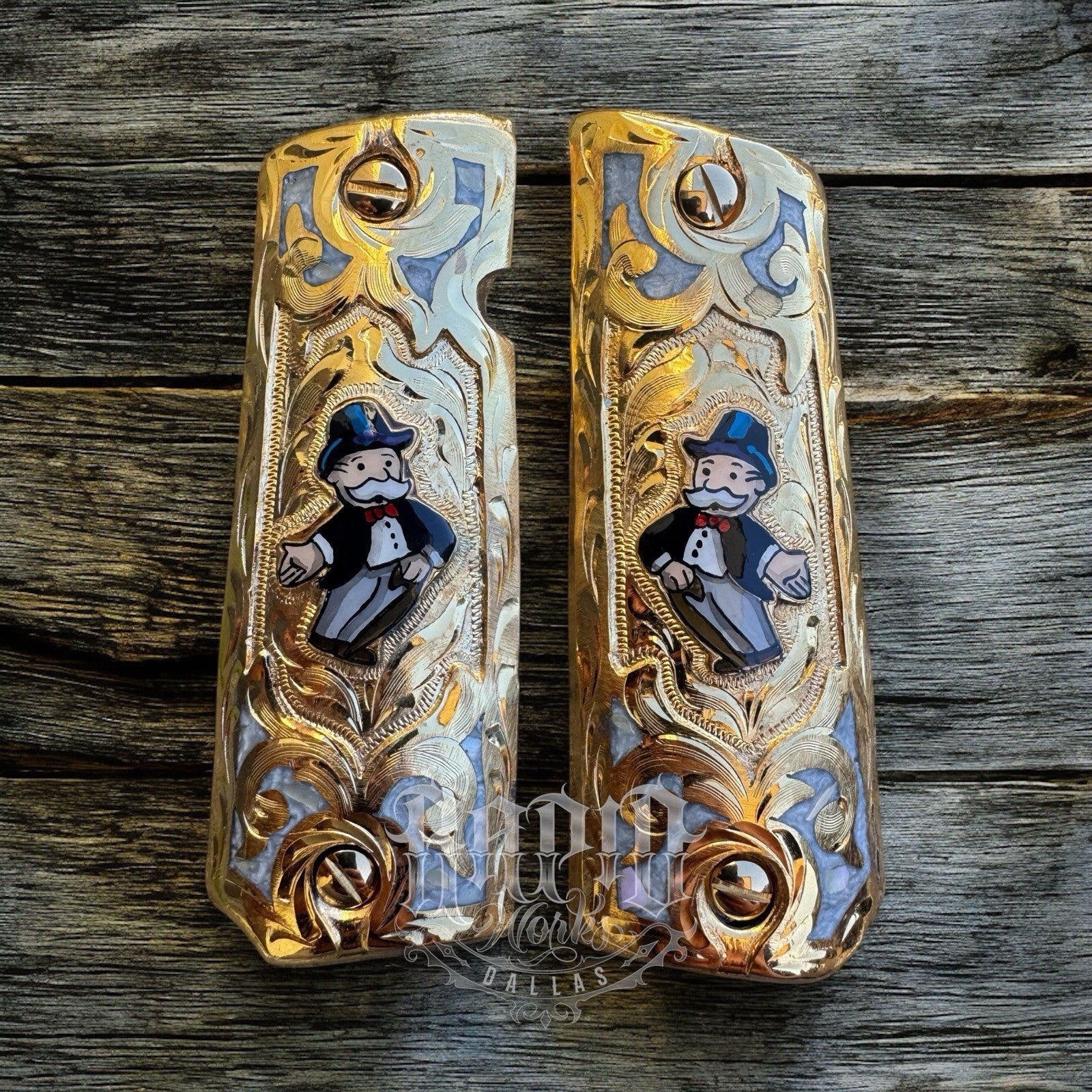 1911 45 38 Super Full Size Monopoly Gold Gun Pistol Grip Cachas & 24K Screws
