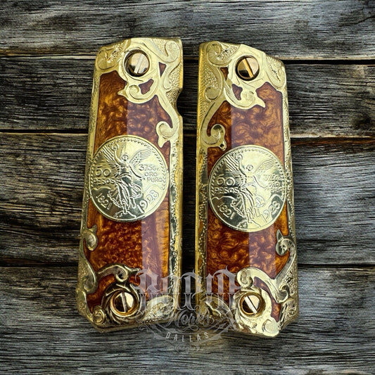 1911 45 38 Super Full Size Centenario Gold Gun Pistol Grip Cachas & 24K Screws
