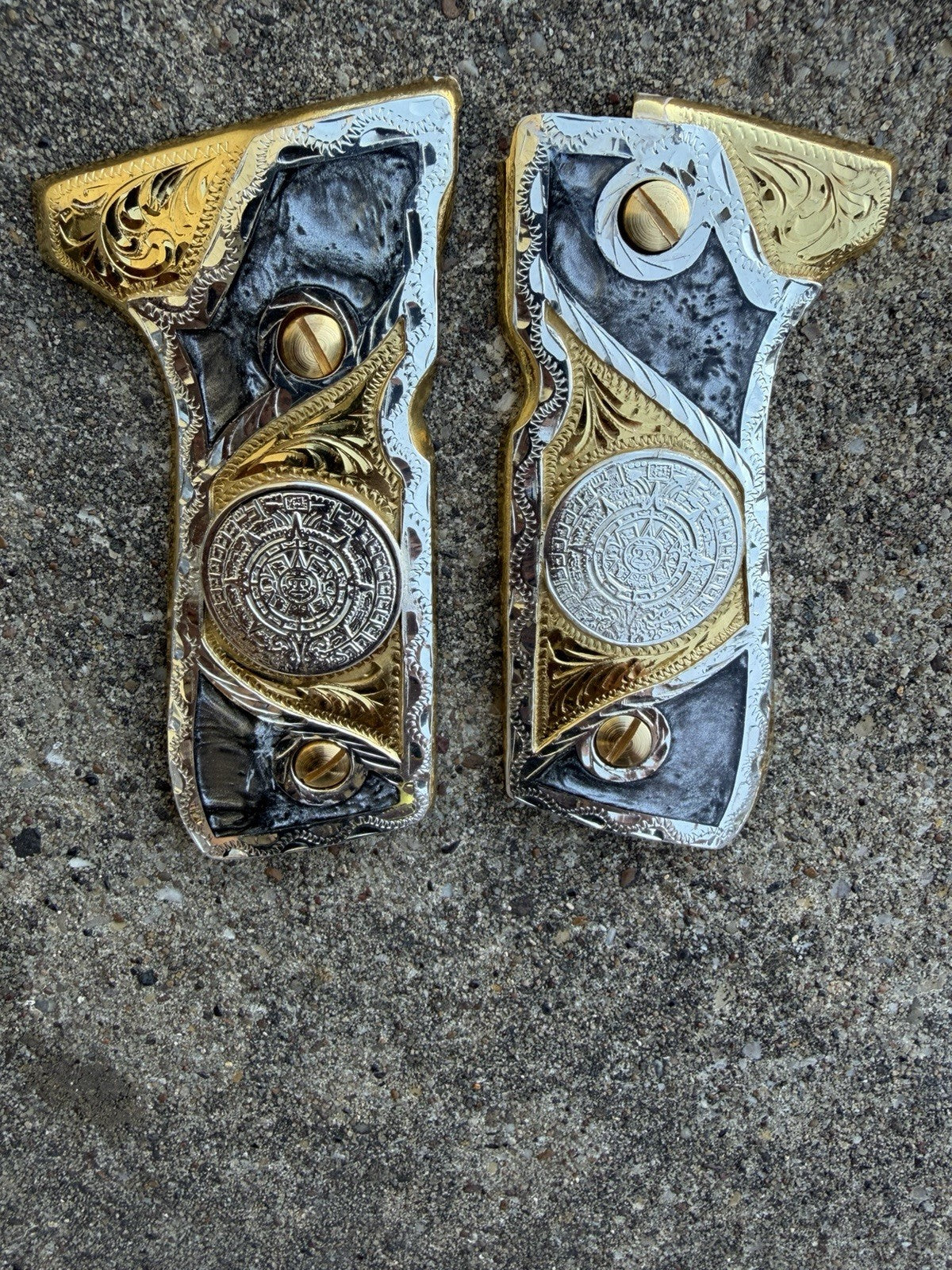 Beretta 92FS Cachas Azteca Gold Plated Pistol Custom Grips & Gold Screws