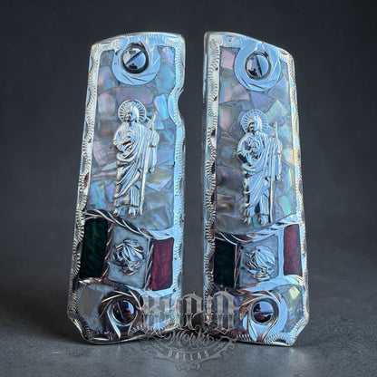 1911 45 38 Super Full Size San Judas Gun Pistol Grip Cachas & Polished Screws