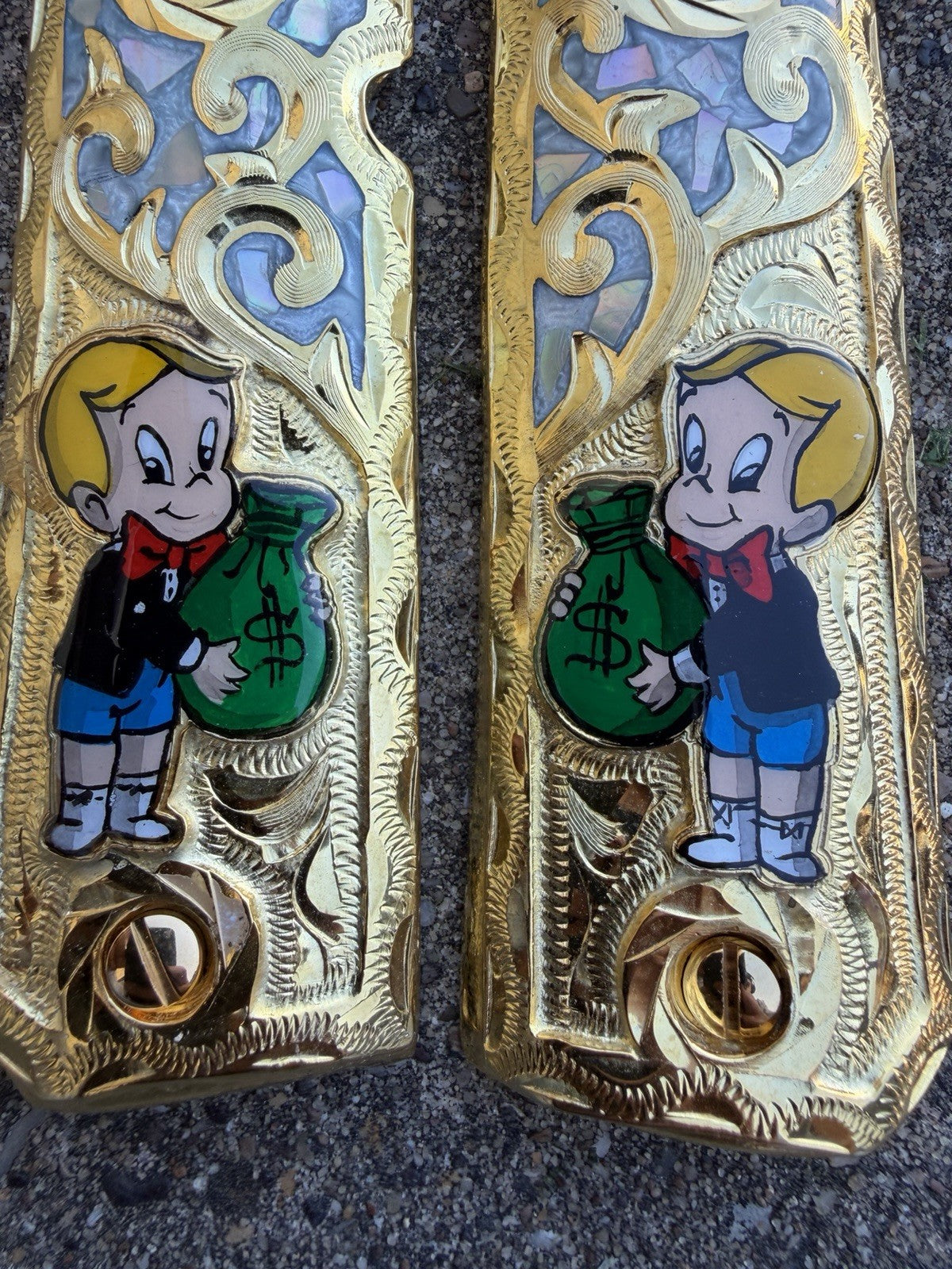 1911 45 38 Super Full Size Richie Rich Gold Gun Pistol Grip Cachas & 24K Screws