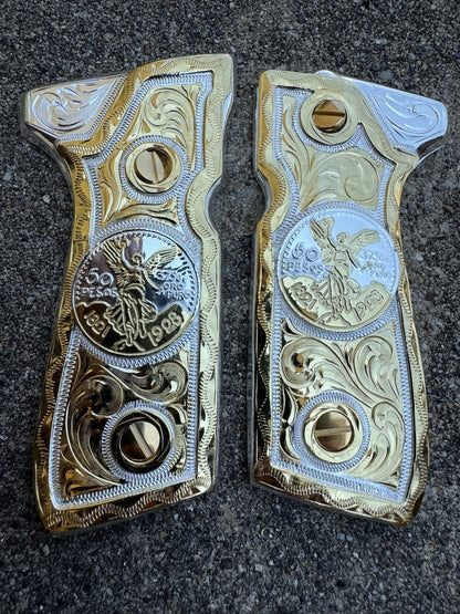 Beretta 92FS Cachas Centenario Gold Plated Pistol Custom Grips & Gold Screws