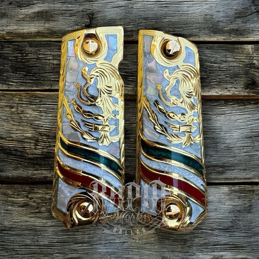 1911 45 38 Super Full Size Aguila Gold Gun Pistol Grip Cachas & 24K Screws