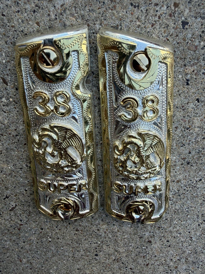 1911 45 38 Super Full Size Mexican Eagle Gold Gun Pistol Grip Cachas & 24K Screw