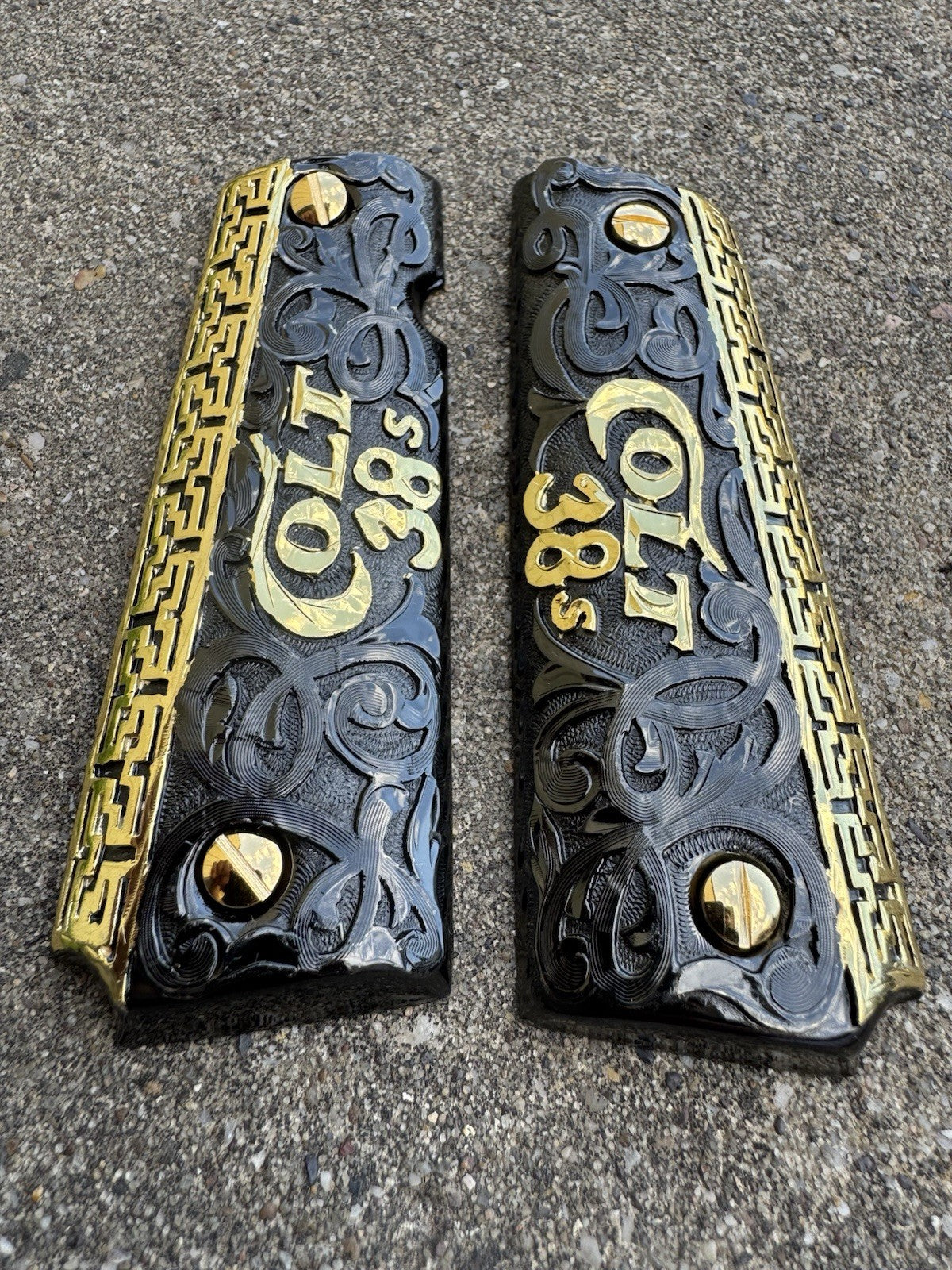 1911 45 38 Super Full Size Colt Gold Gun Pistol Grip Cachas & 24K Screws