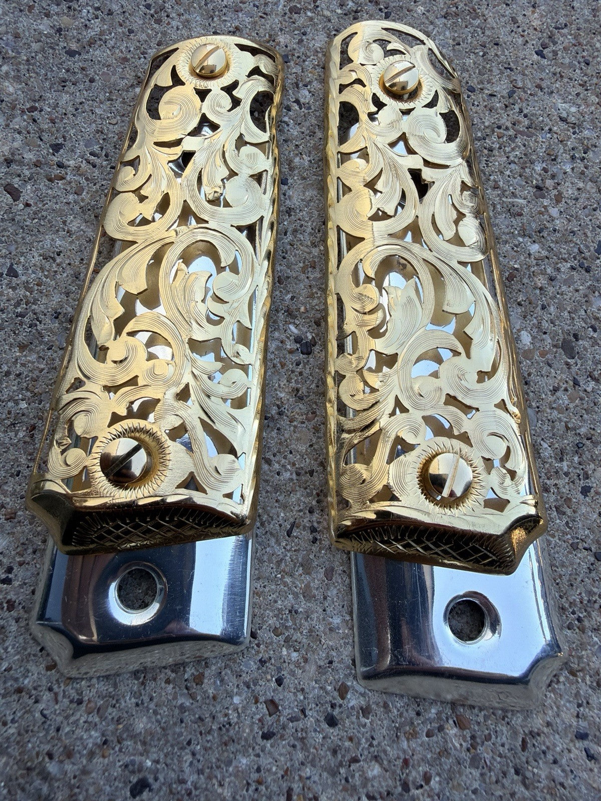 1911 45 38 Super Full Size Gold Gun Pistol Grip Cachas Chapeado & 24K Screws